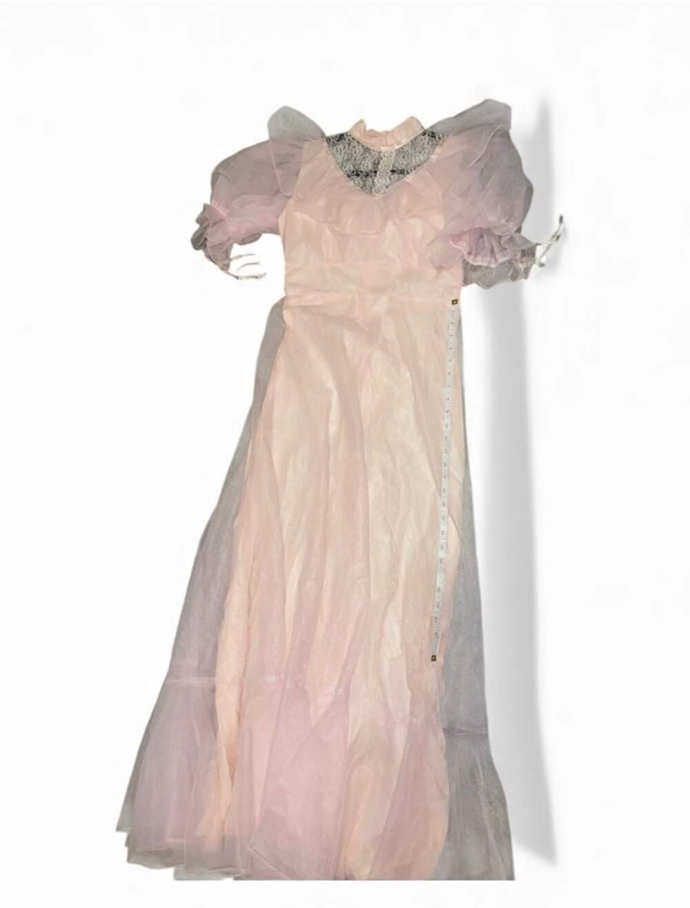 Vintage 1930s Sheer Pink Organdy Gown with Puff Sleeves - Picture 2 of 7